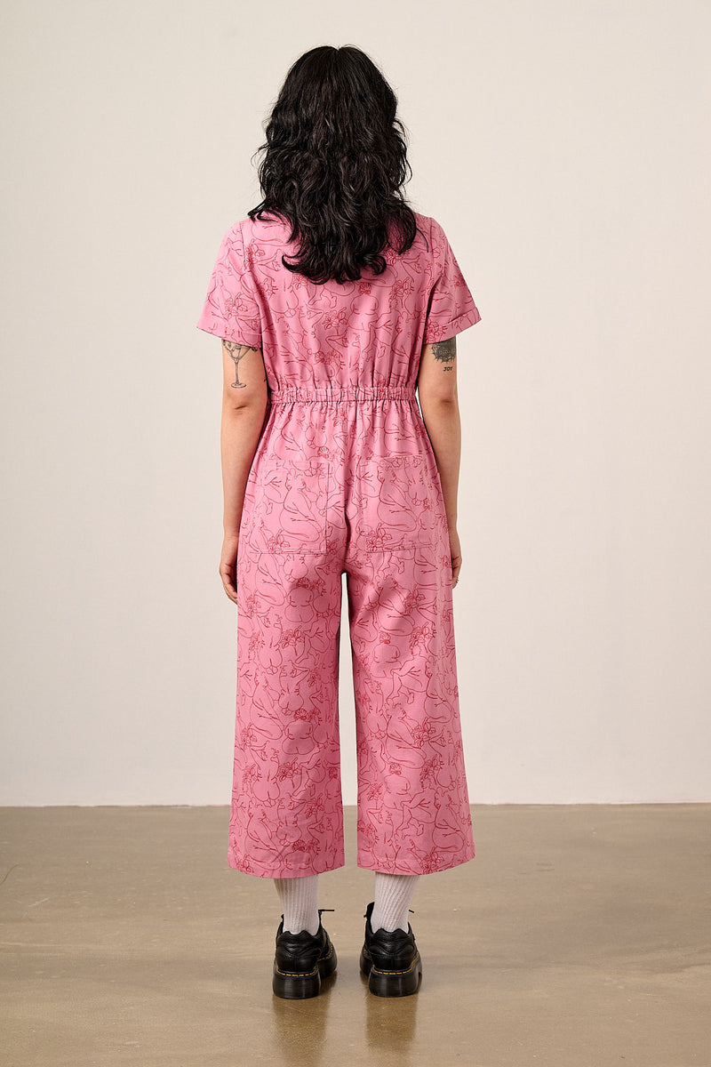 Ragan - Cotton Jumpsuit in Pink Bodies Print