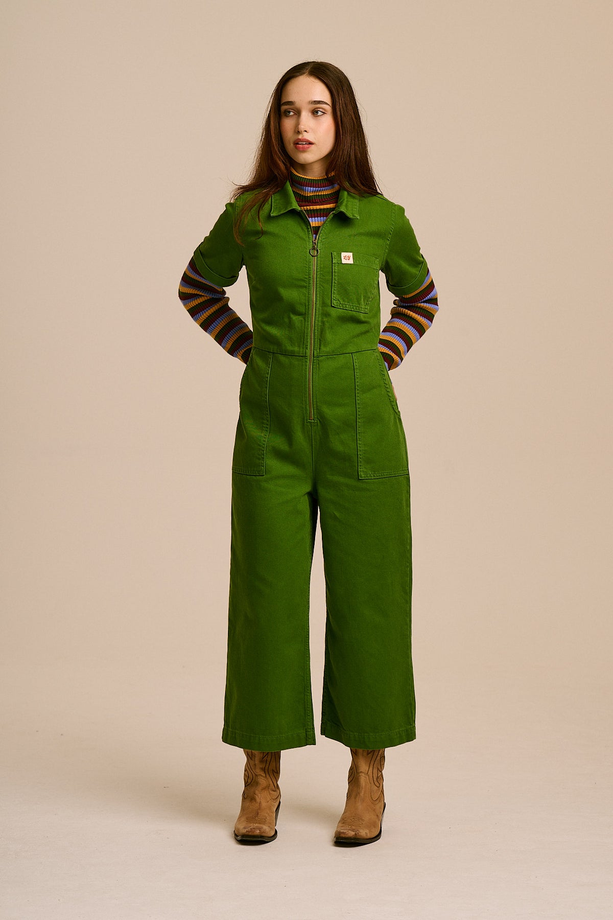 Ragan - Denim Jumpsuit in Dark Green Wash