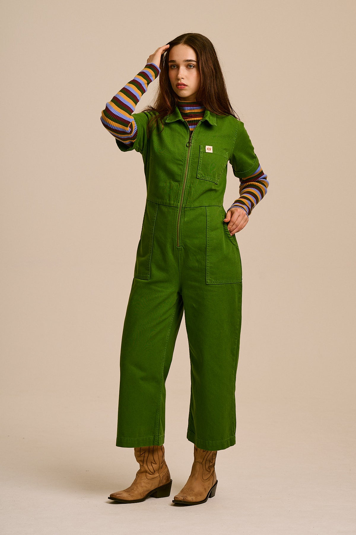 Ragan - Denim Jumpsuit in Dark Green Wash