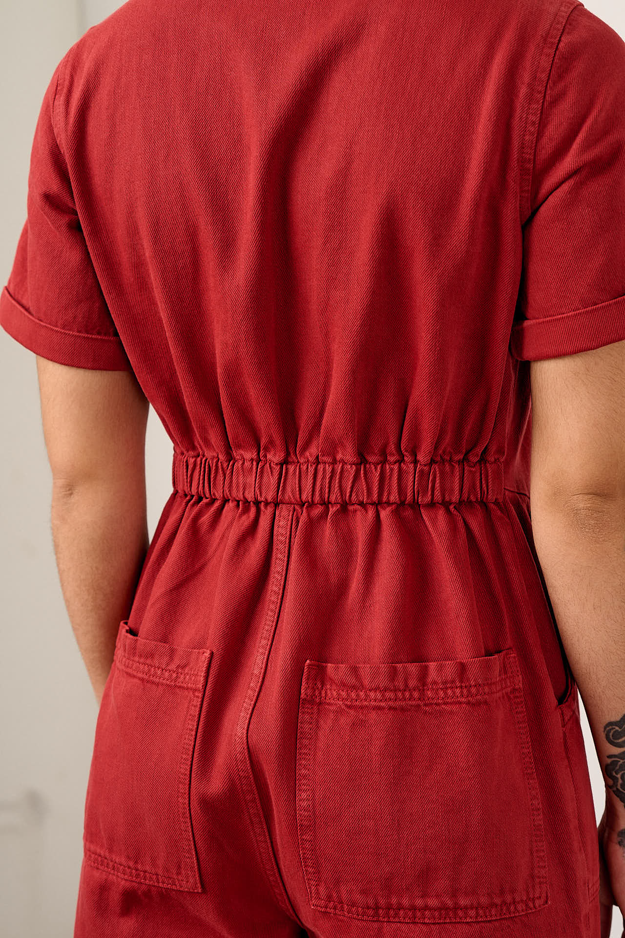 Ragan - Denim Jumpsuit in True Red Wash