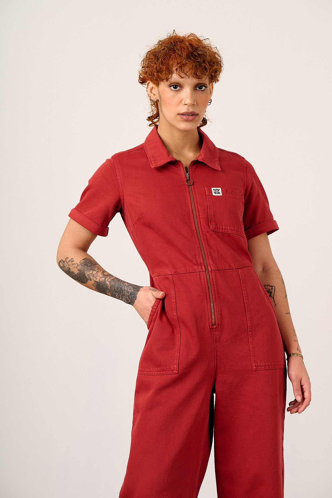 Ragan - Denim Jumpsuit in True Red Wash
