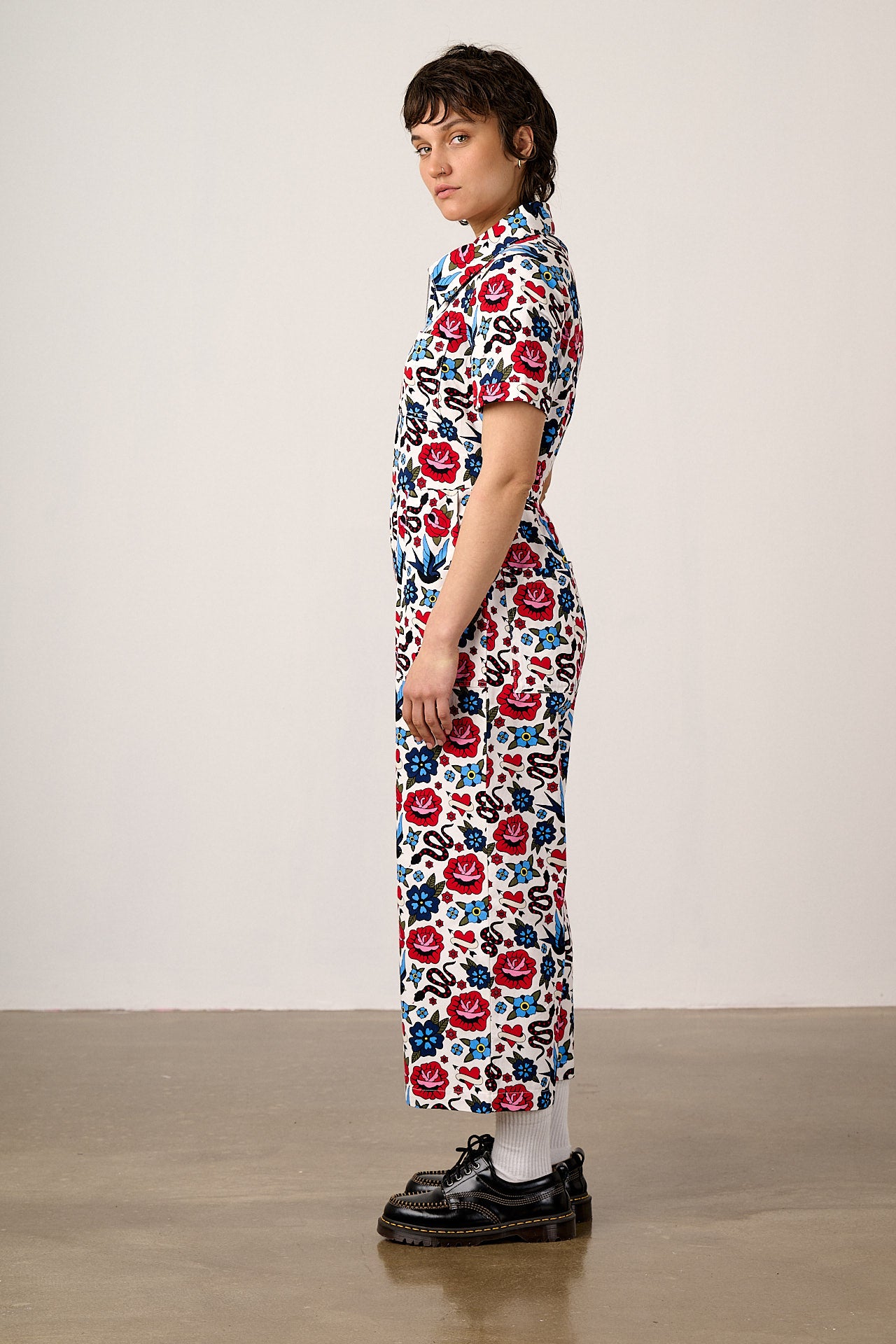 Ragan - Cotton Jumpsuit in Multi Coloured Tattoo Print
