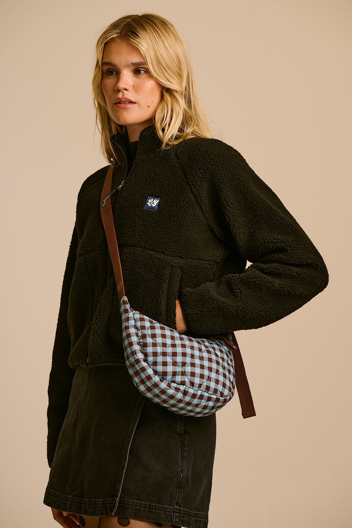 Reims - Crossbody Bag in Blue and Brown Check