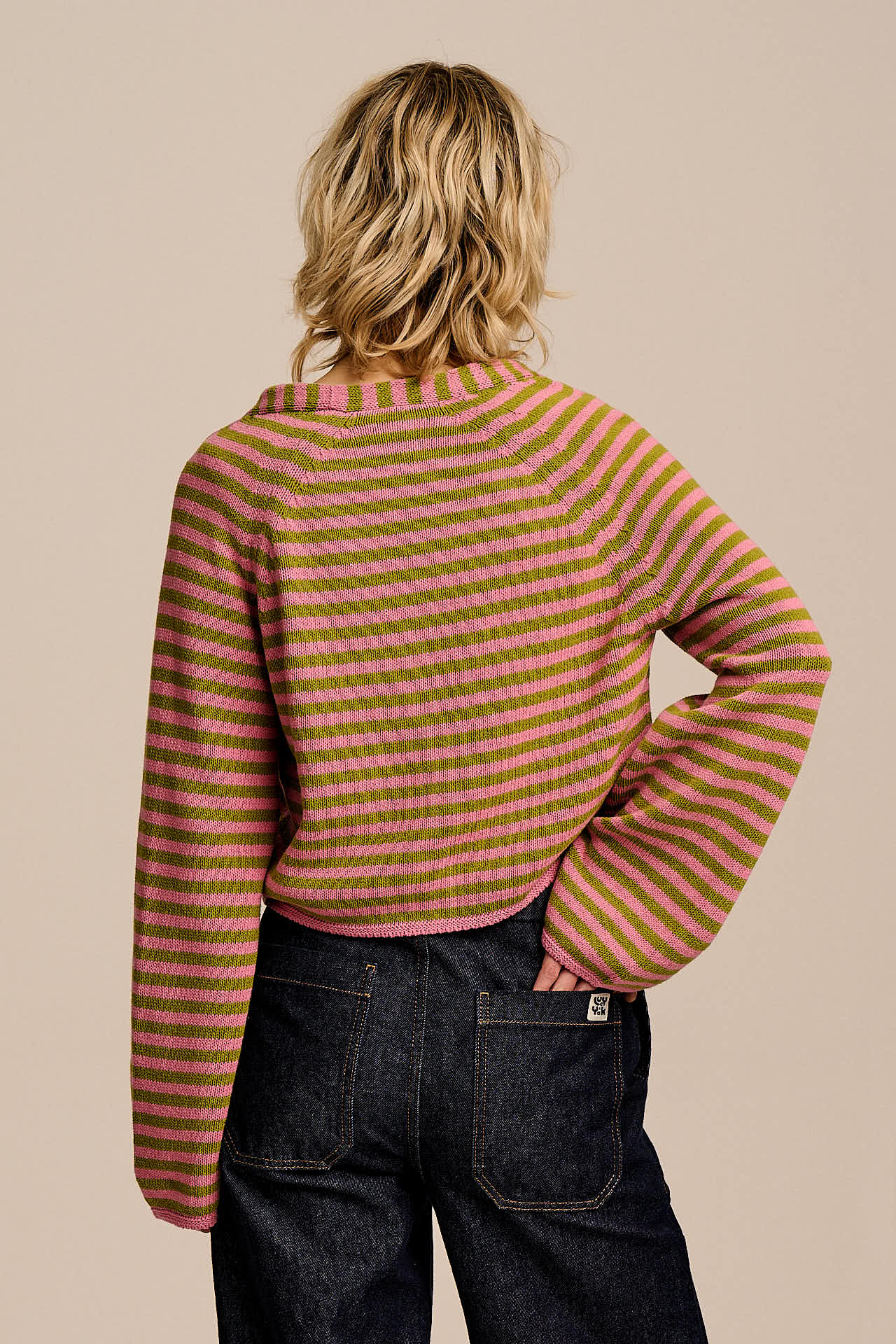 Robyn - V-Neck Cotton Cardigan in Green & Pink Stripe – Lucy & Yak