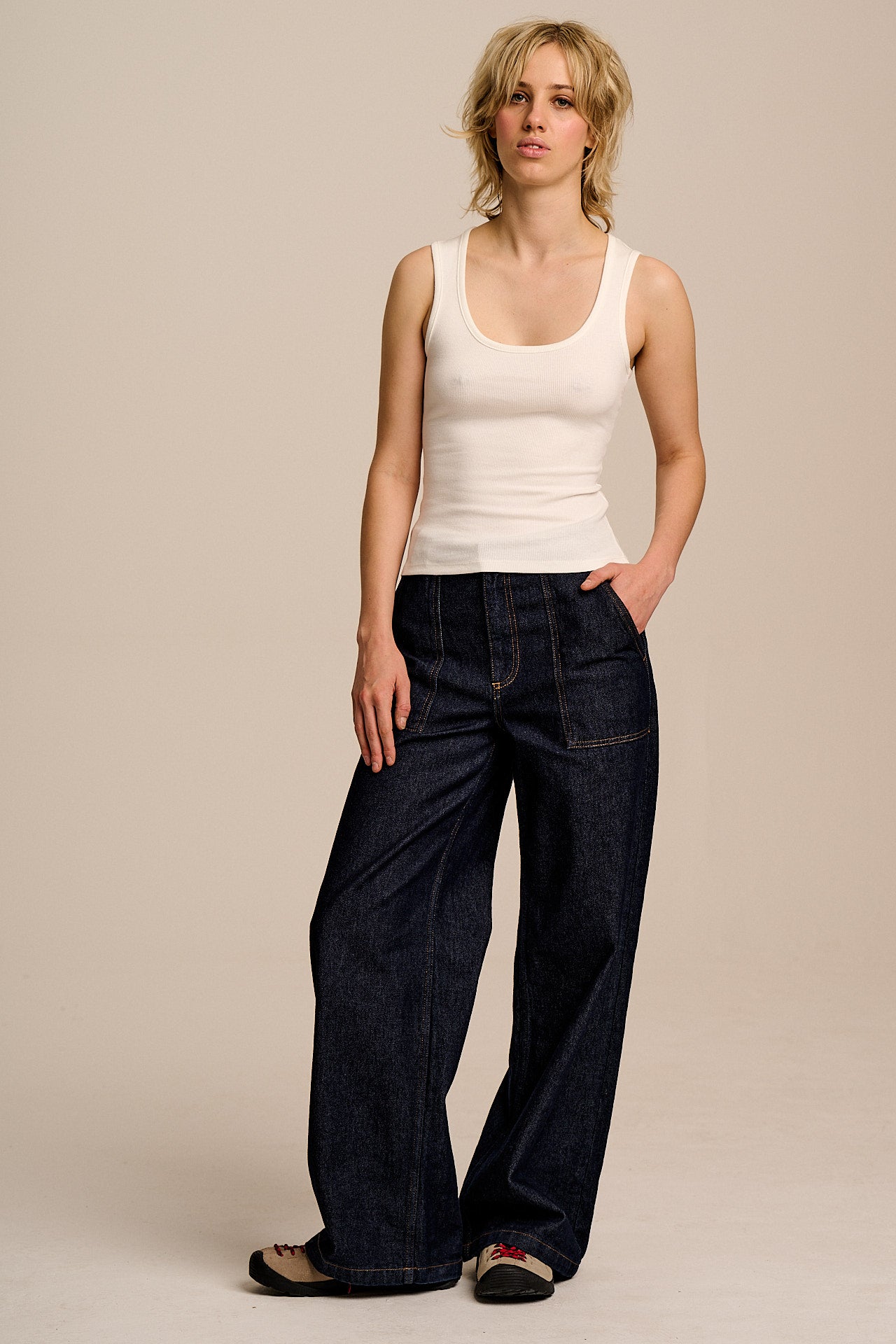 Romy  - Cotton Scoop Vest in Ecru