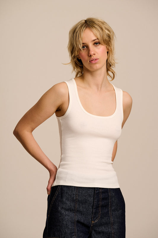Romy  - Cotton Scoop Vest in Ecru