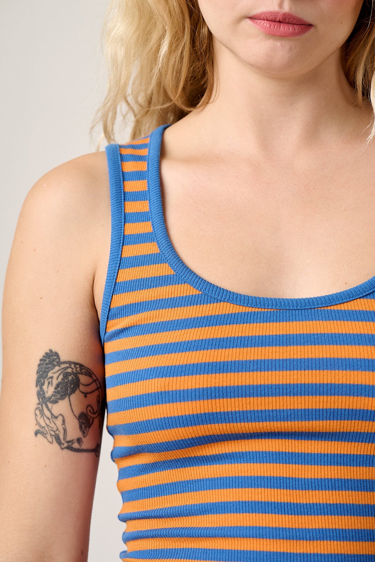 Romy  - Cotton Scoop Vest in Orange Stripe