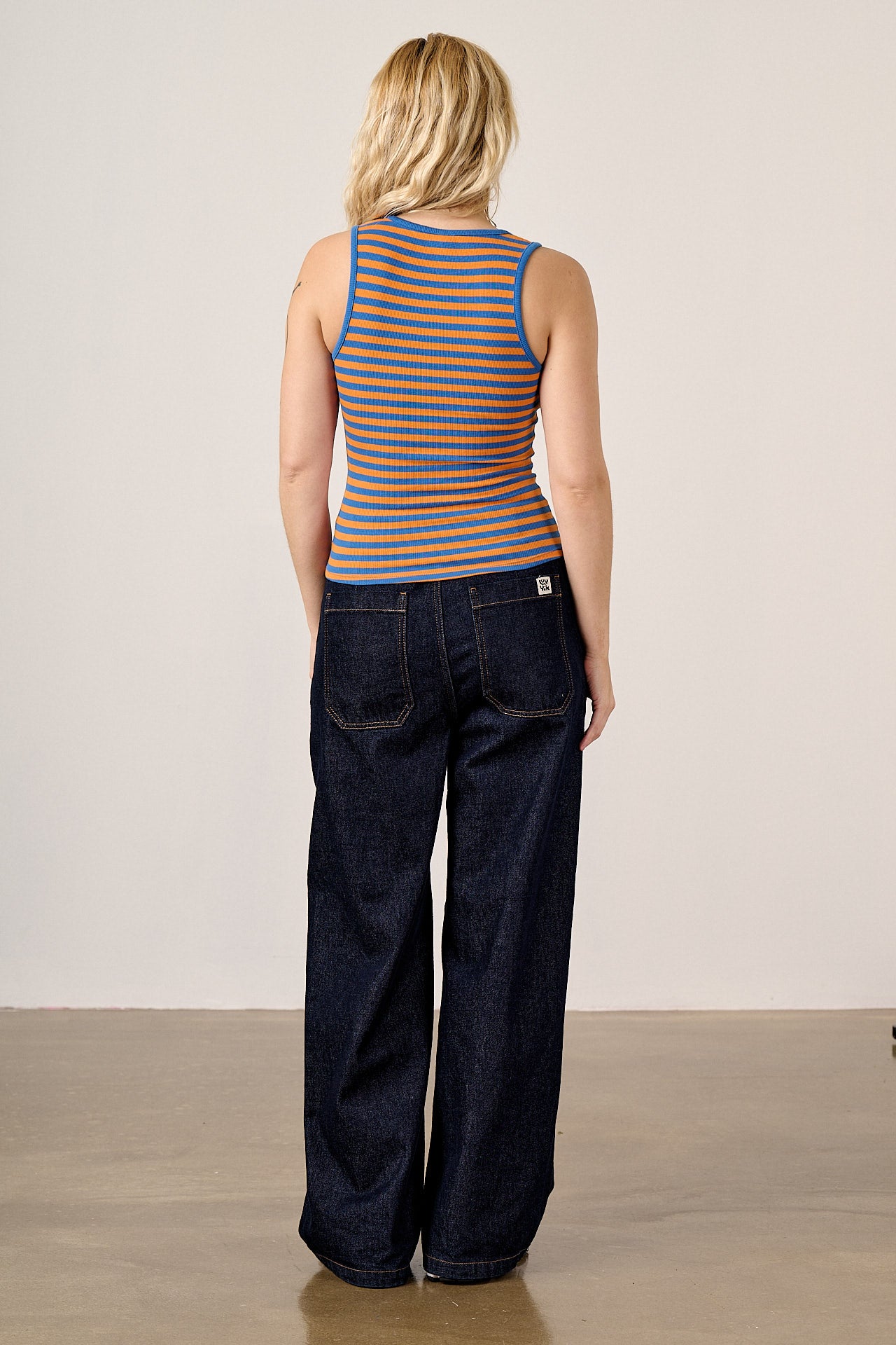 Romy  - Cotton Scoop Vest in Orange Stripe