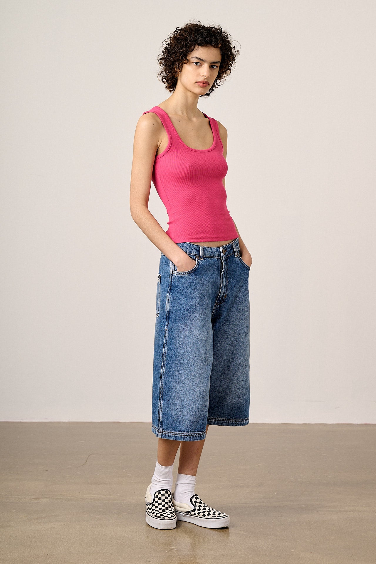 Romy  - Cotton Scoop Vest in Fuchsia Pink