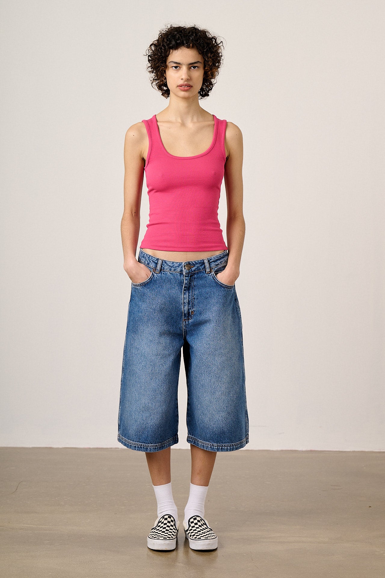 Romy  - Cotton Scoop Vest in Fuchsia Pink