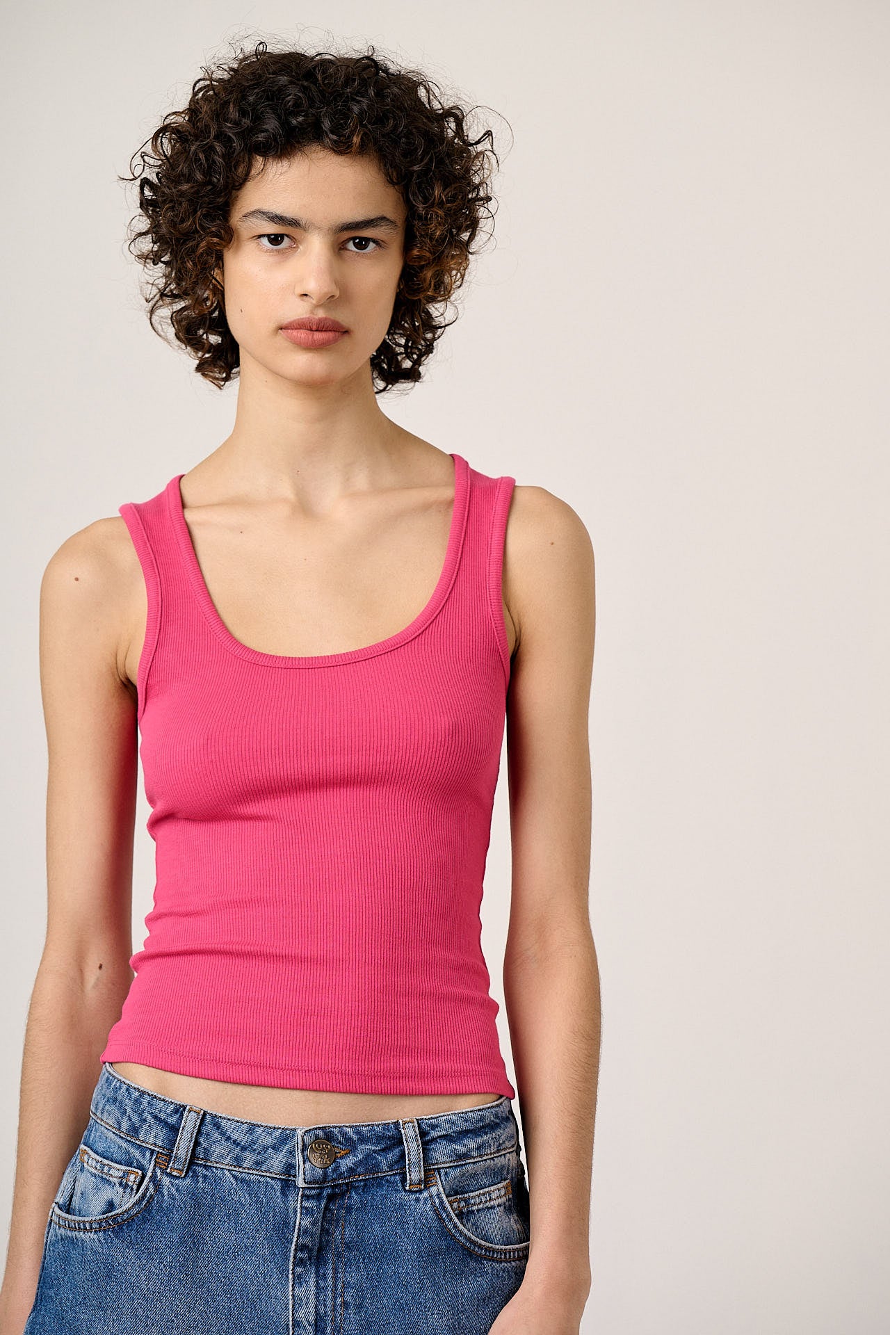 Romy  - Cotton Scoop Vest in Fuchsia Pink