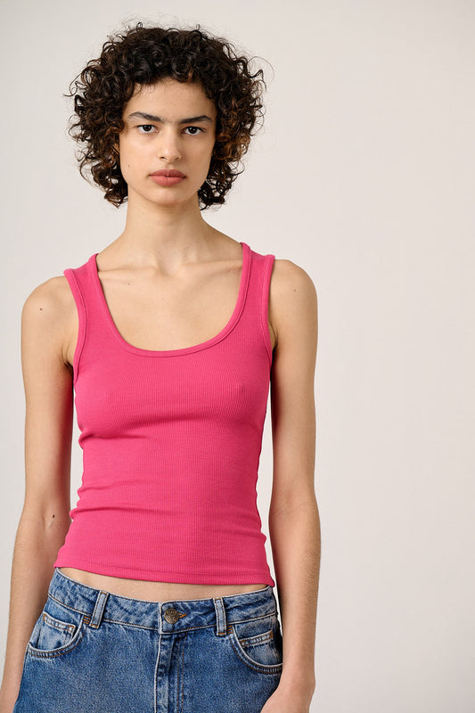 Romy  - Cotton Scoop Vest in Fuchsia Pink