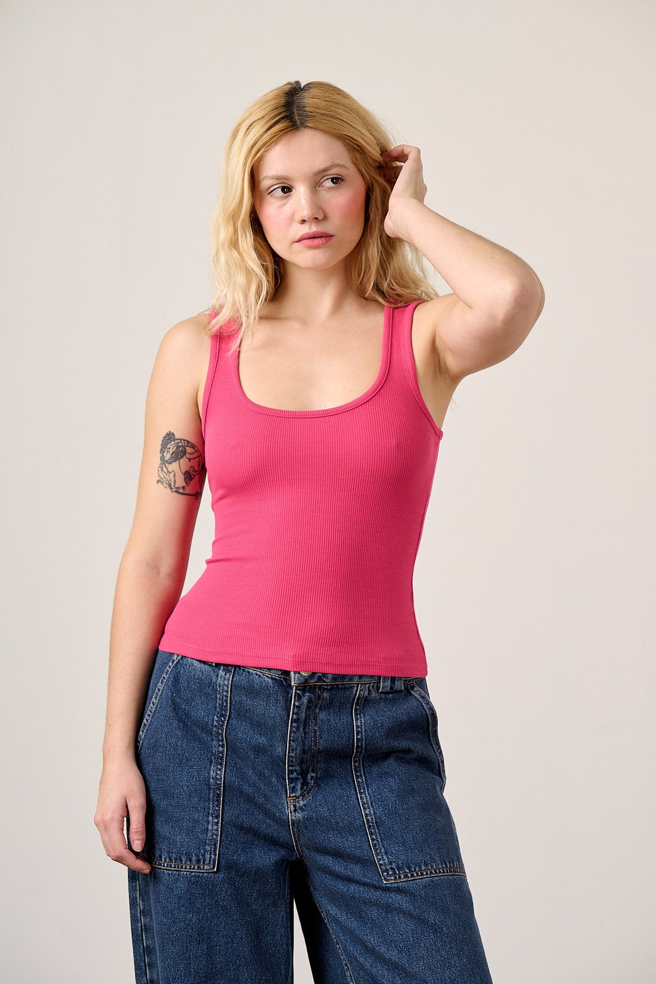 Romy  - Cotton Scoop Vest in Fuchsia Pink