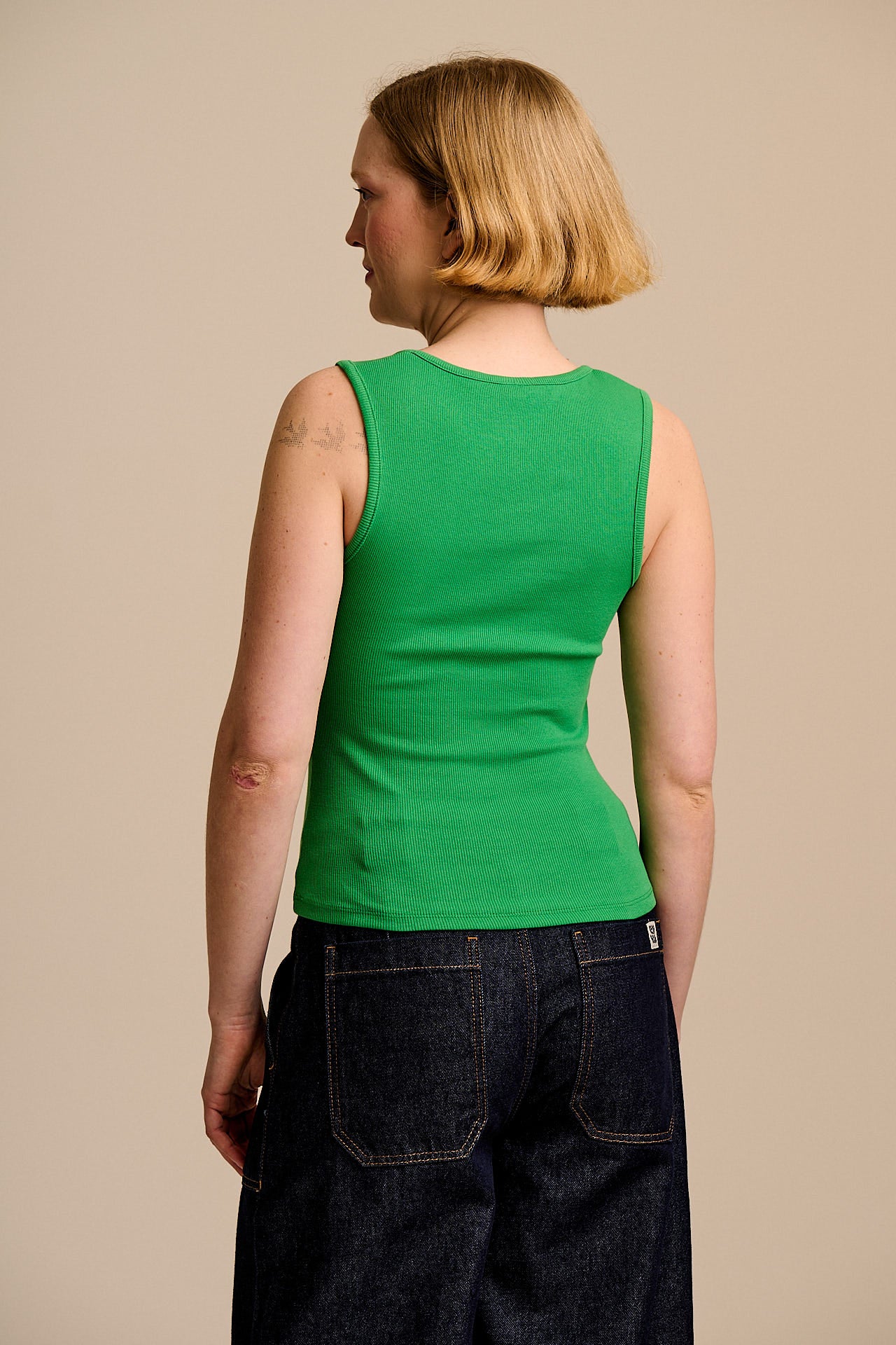 Romy  - Cotton Scoop Vest in Kelly Green