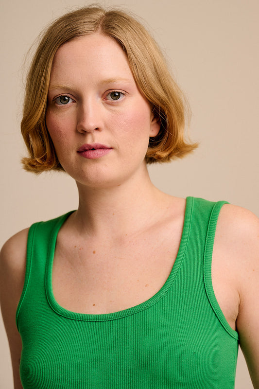 Romy  - Cotton Scoop Vest in Kelly Green