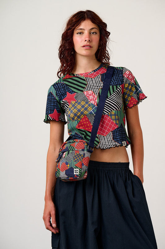 Roxton Crossbody Bag - Organic Cotton in Star Patchwork Print