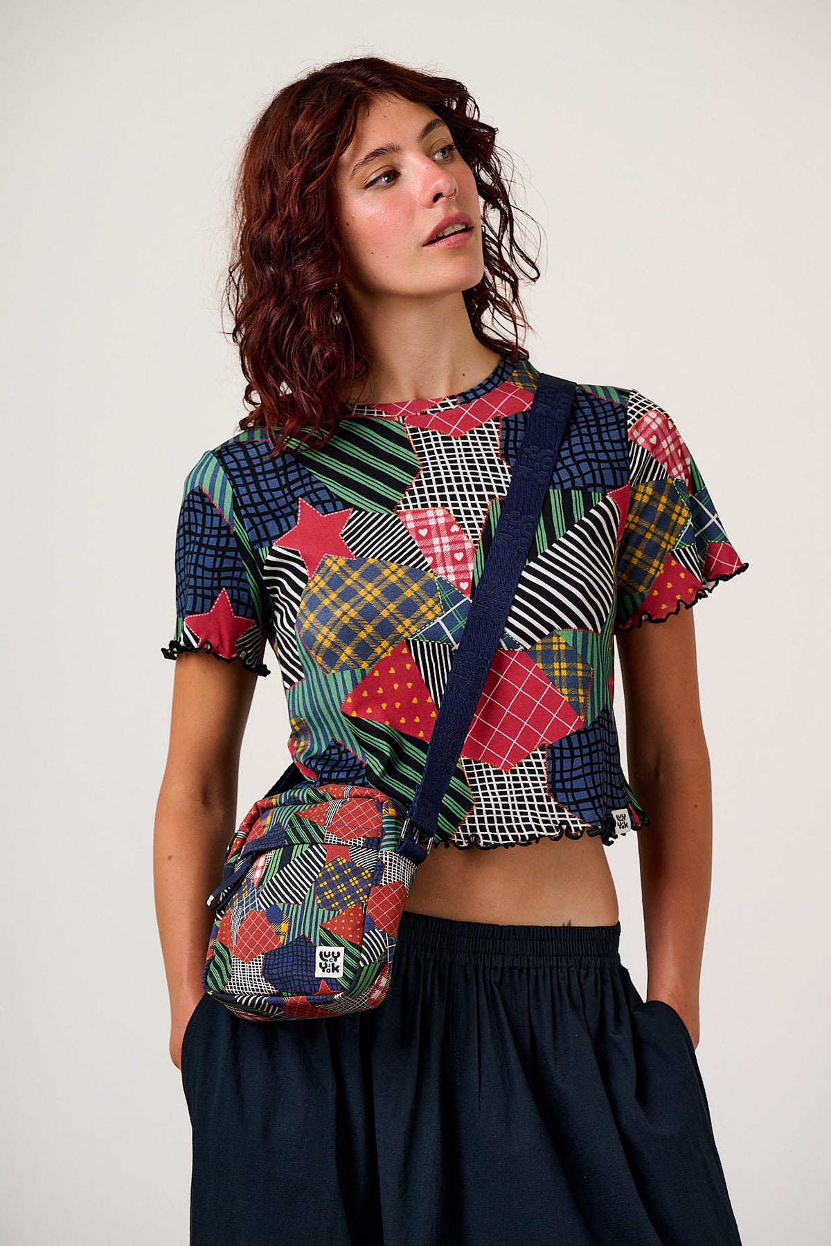 Roxton  - Cotton Crossbody Bag in Star Patchwork Print