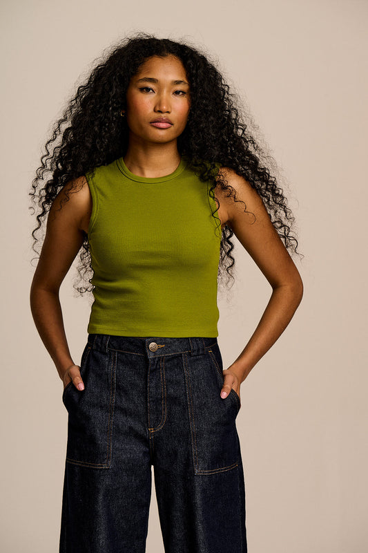 Rue - Cotton Rib Tank Top in Green
