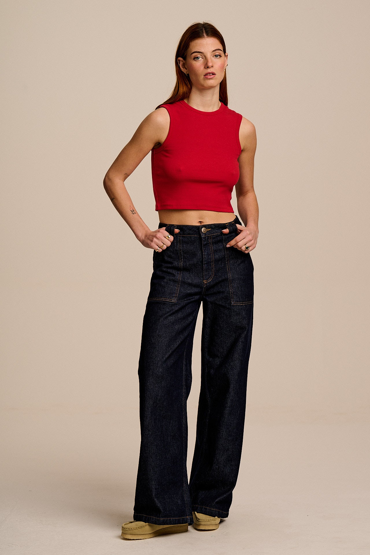 Rue - Cotton Rib Tank Top in Red