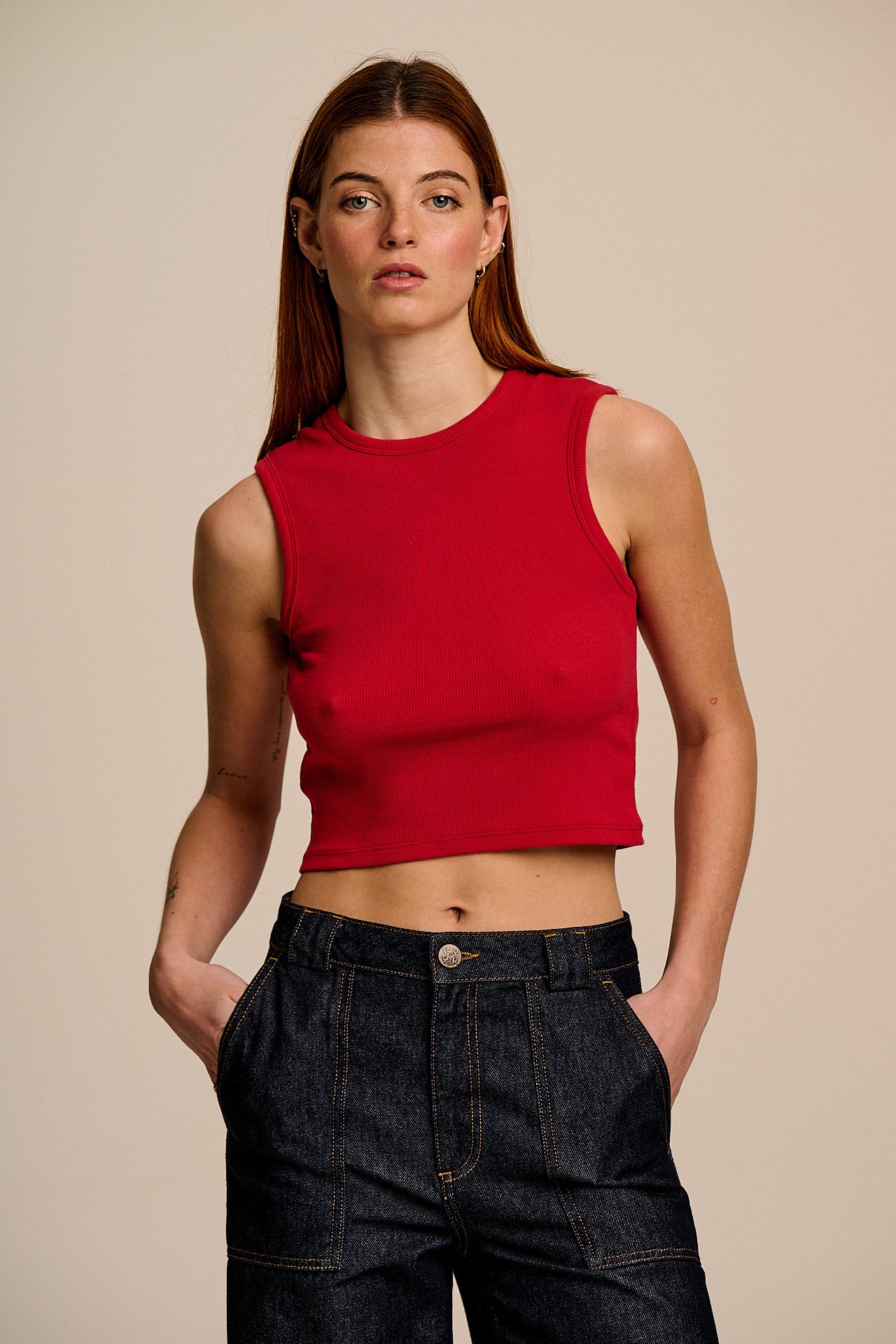 Rue - Cotton Rib Tank Top in Red