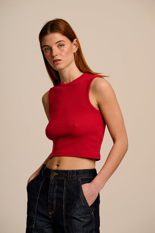 Rue - Cotton Rib Tank Top in Red