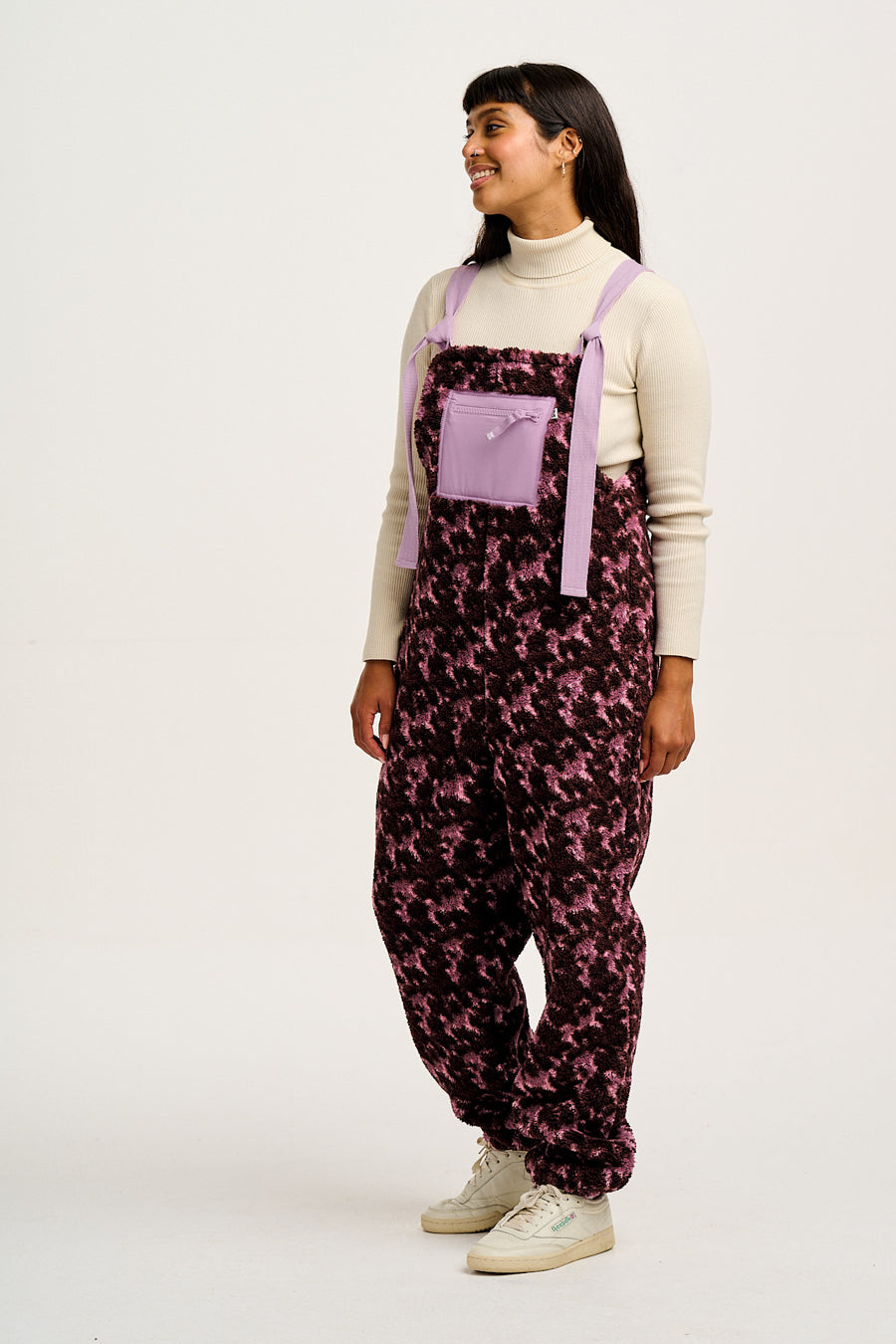 Baloo - Borg Fleece Dungarees in Viola Print