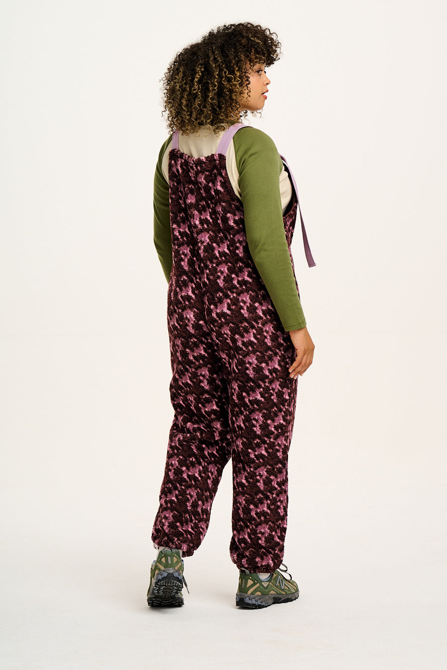 Baloo - Borg Fleece Dungarees in Purple & Pink Viola Print