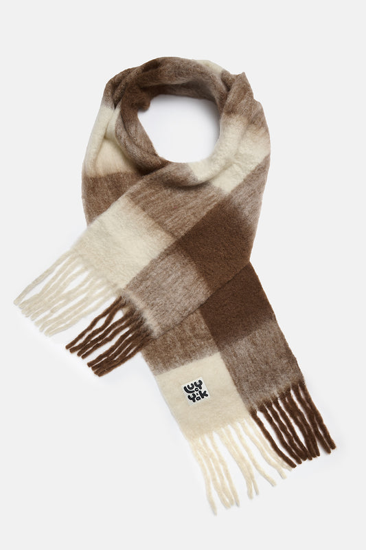 Rowan - Super Soft Scarf in Cream & Brown Checkerboard