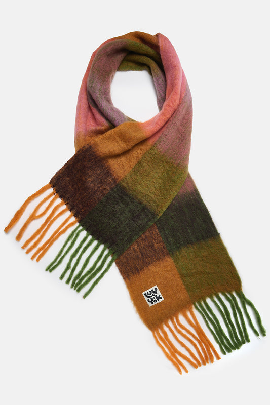 Rowan - Super Soft Scarf in Orange & Pink Checkerboard