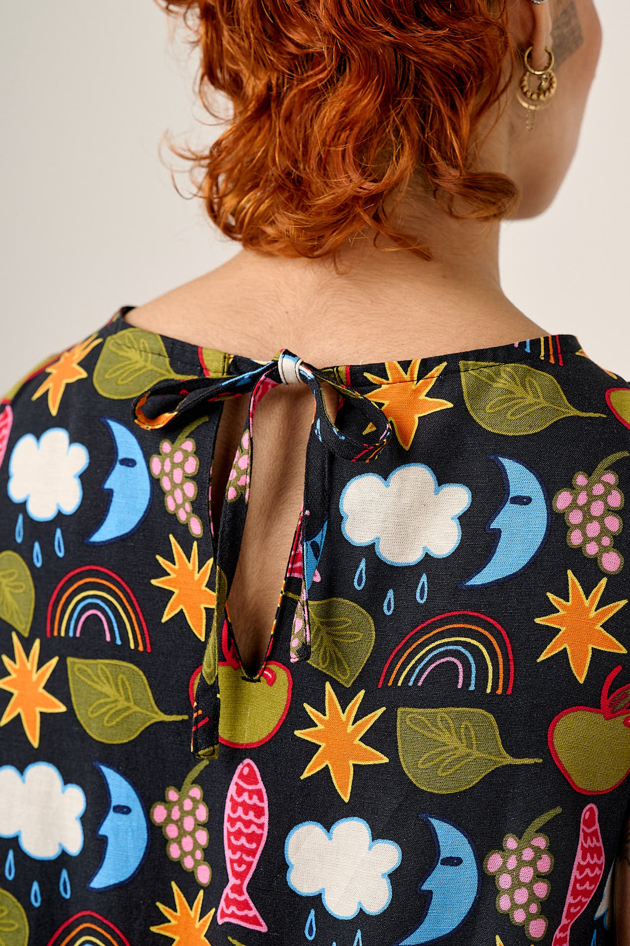 Sacha - Cotton & Viscose Midi Dress in Naive Shapes Print