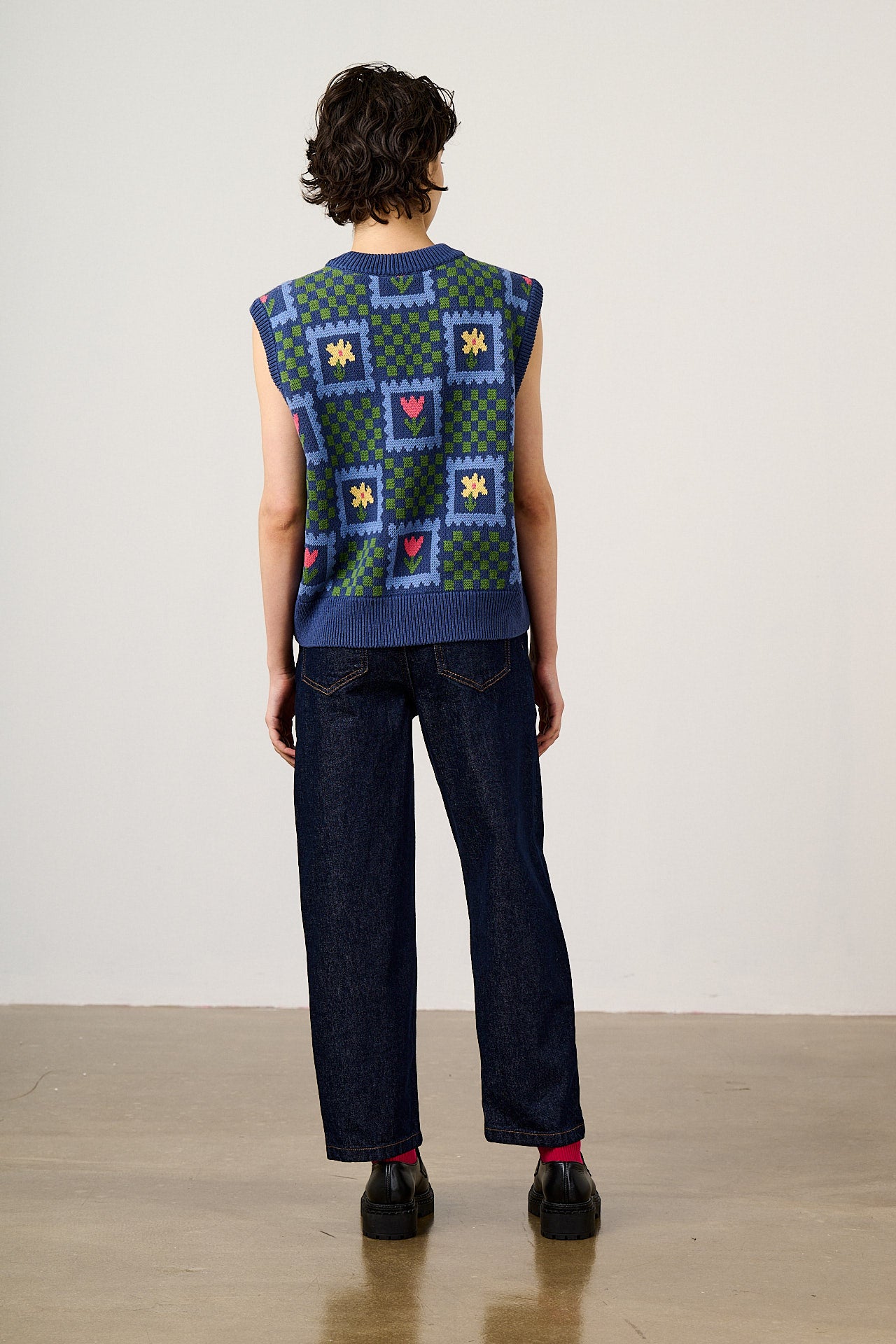Saffle - Cotton Knitted Vest in Tulip Checkerboard – Lucy & Yak