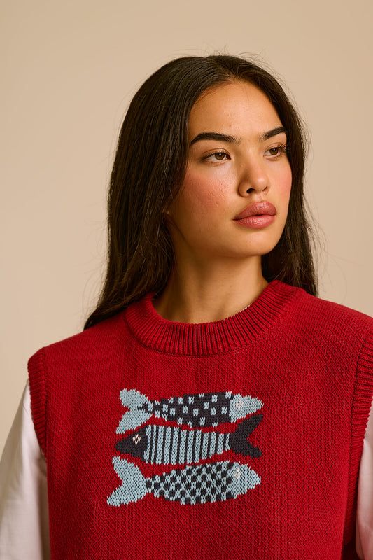 Saffle - Cotton Knitted Vest in Sardines