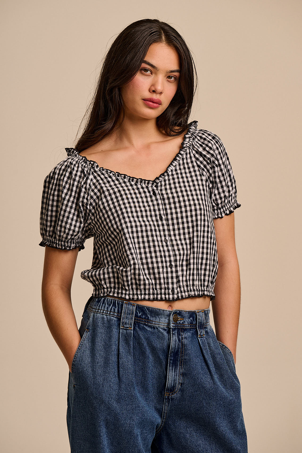 Sage Puff Sleeve Blouse - Organic Cotton in Black & White Gingham