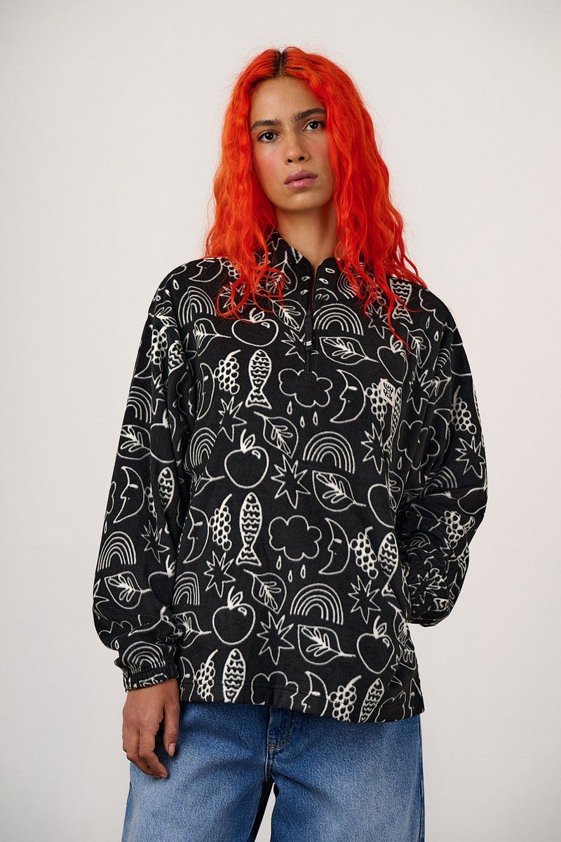 Sammy - Lightweight Polar Fleece in Monochrome Naive Shapes