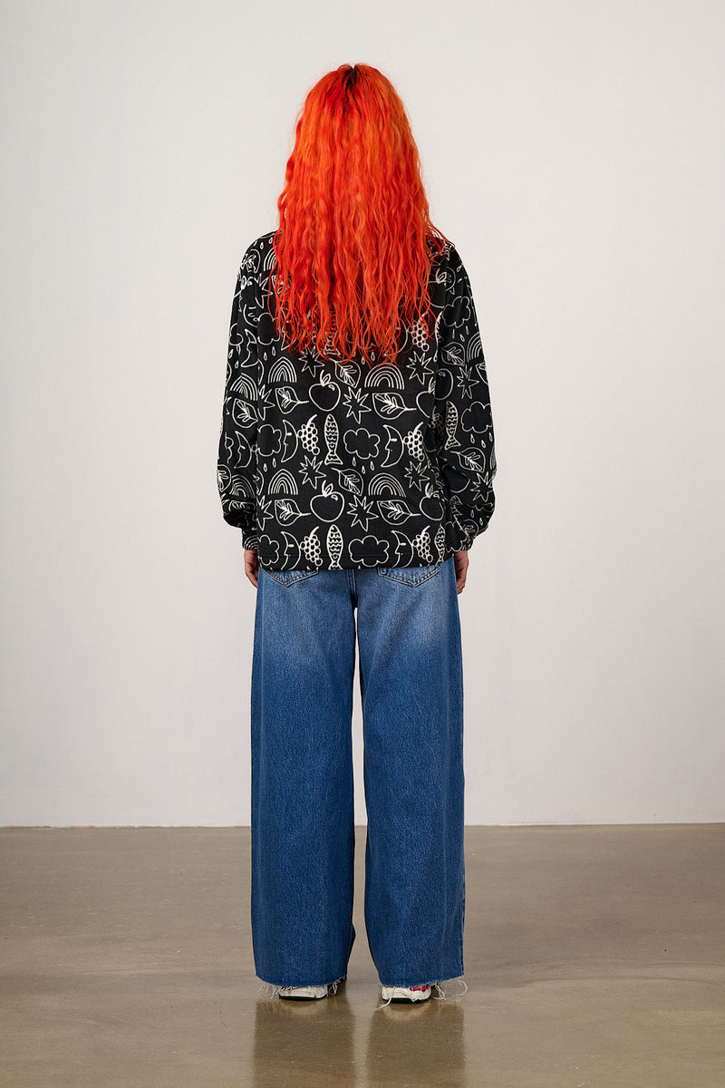 Sammy - Lightweight Polar Fleece in Monochrome Naive Shapes