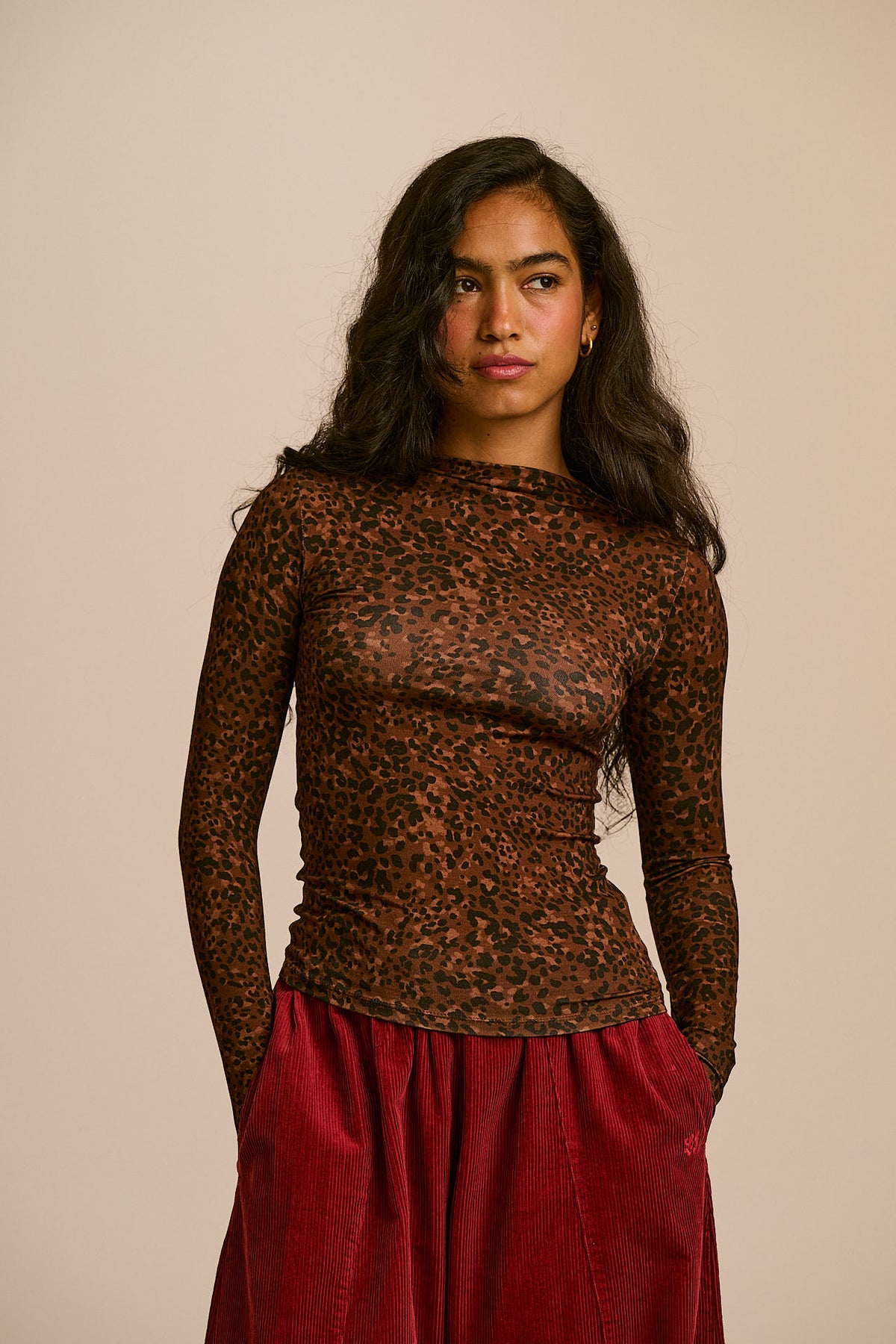 Sara - Mock Neck Viscose Top in Animal