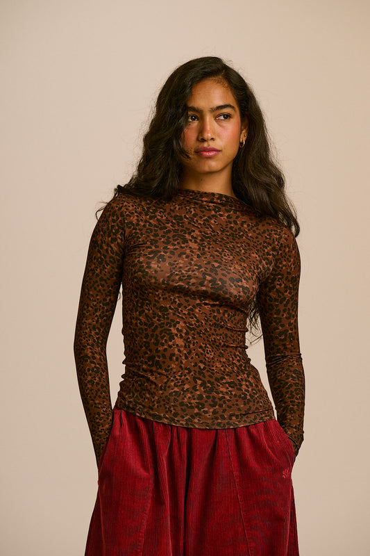 Sara Mock Neck Top - Viscose in Animal