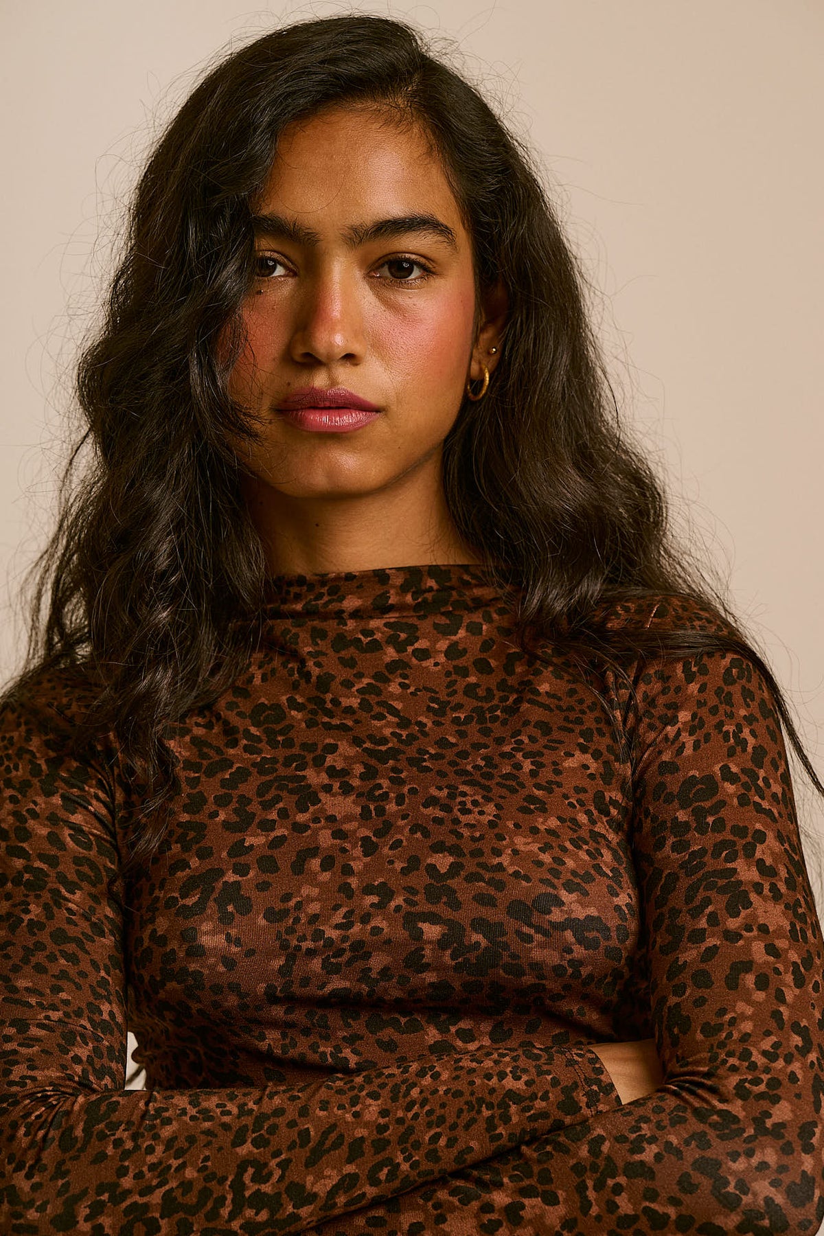 Sara - Mock Neck Viscose Top in Animal
