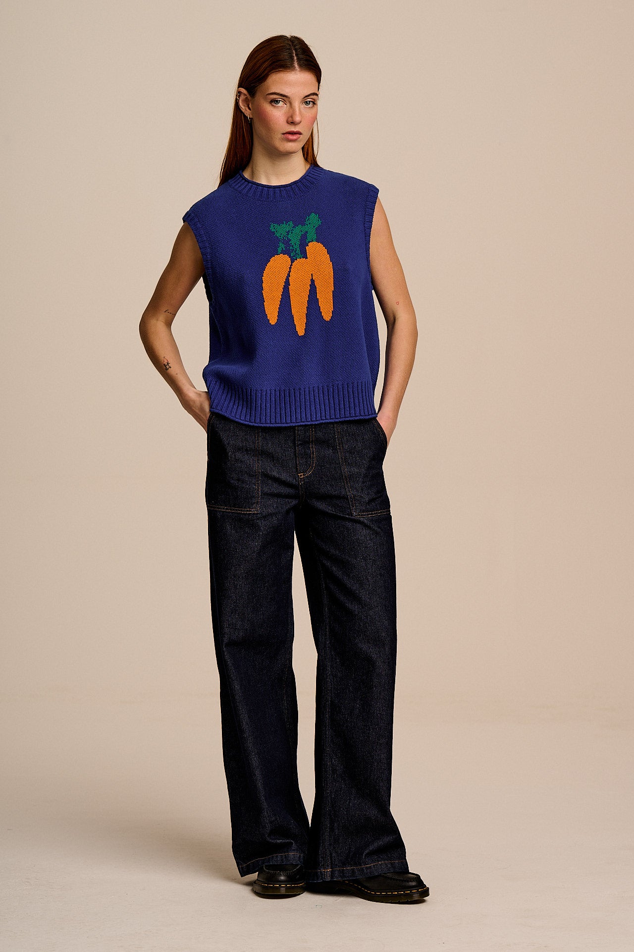 Sawyer - Cotton Knitted Tank in Navy Carrot