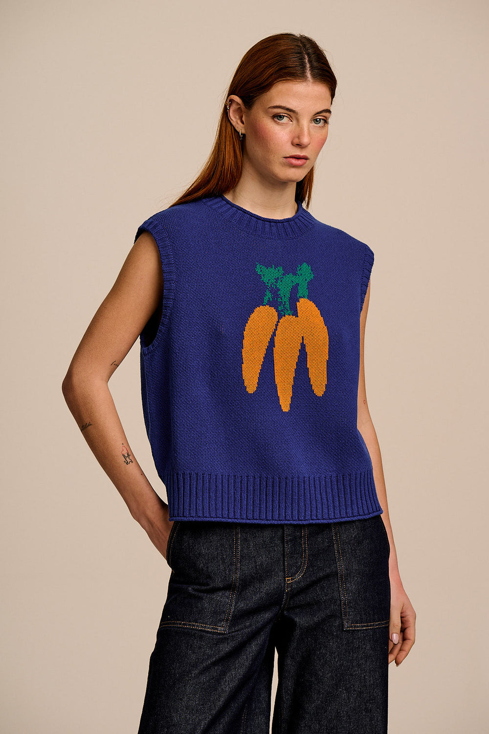 Sawyer - Cotton Knitted Tank in Navy Carrot