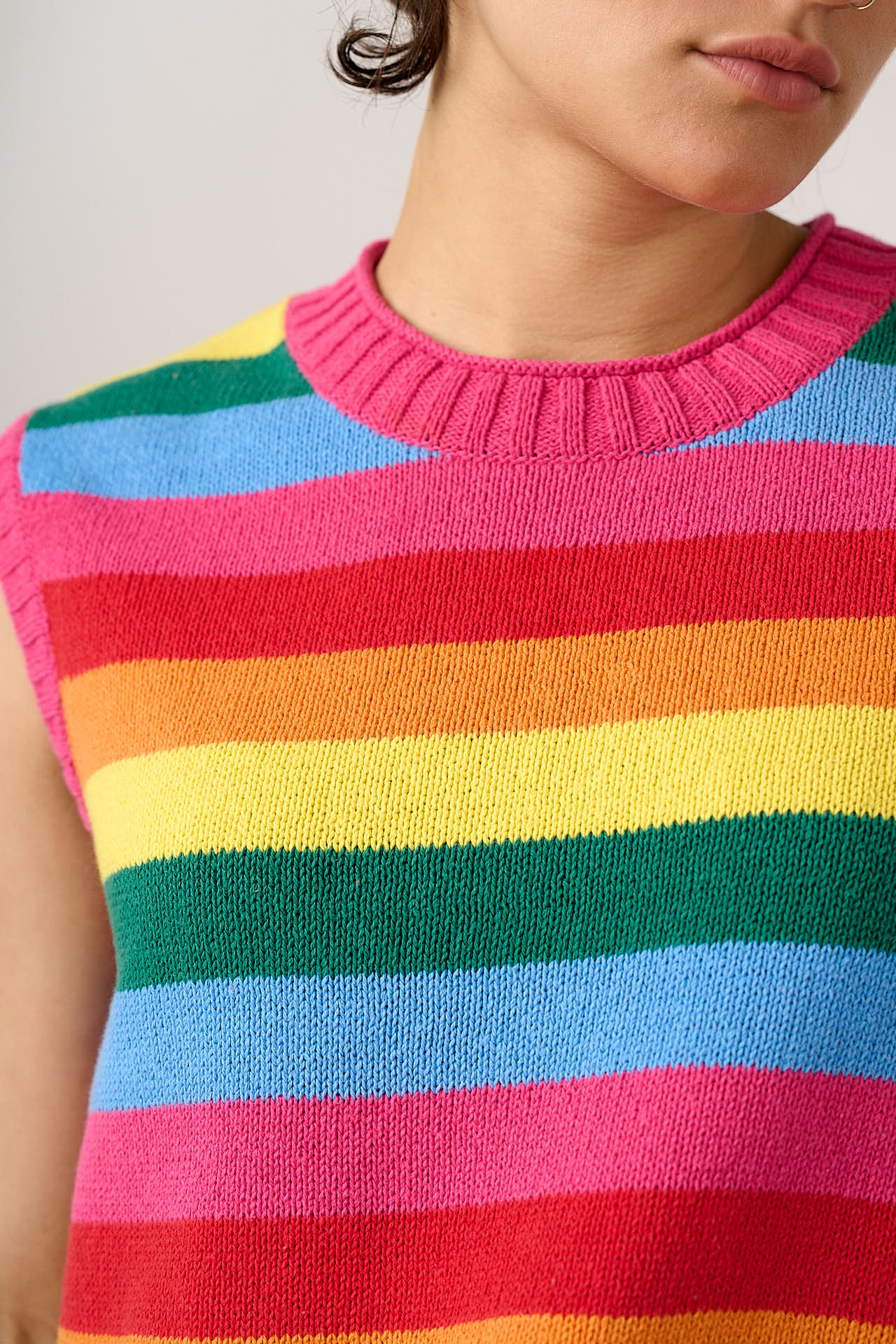 Sawyer - Cotton Knitted Tank in Rainbow Stripe