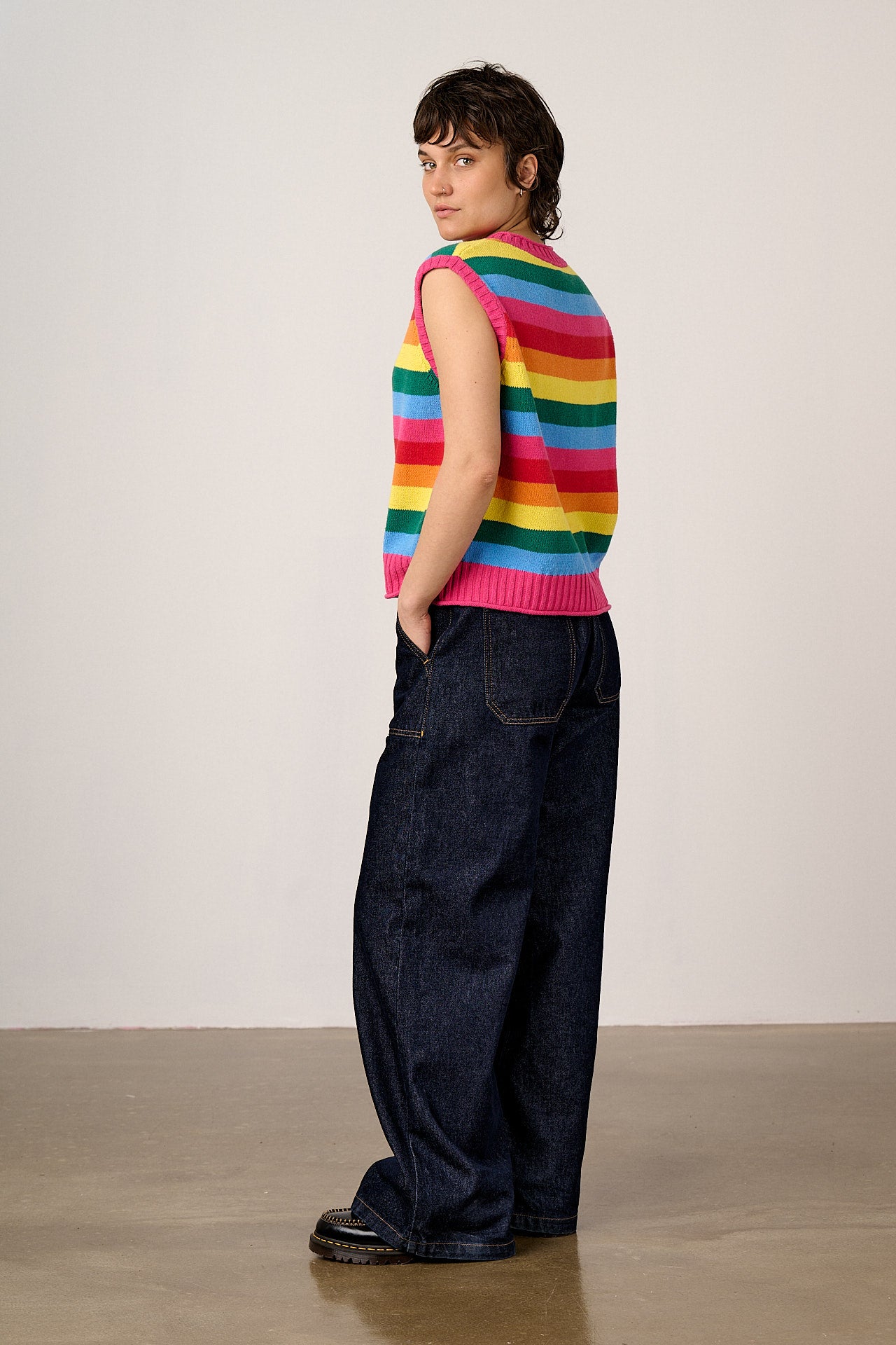 Sawyer - Cotton Knitted Tank in Rainbow Stripe
