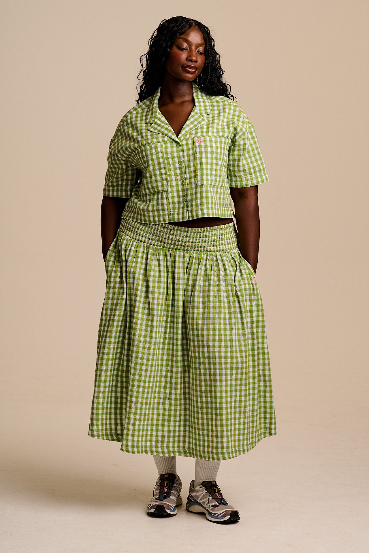 Sofiya - Midi Skirt in Green & White Tulip Gingham – Lucy & Yak