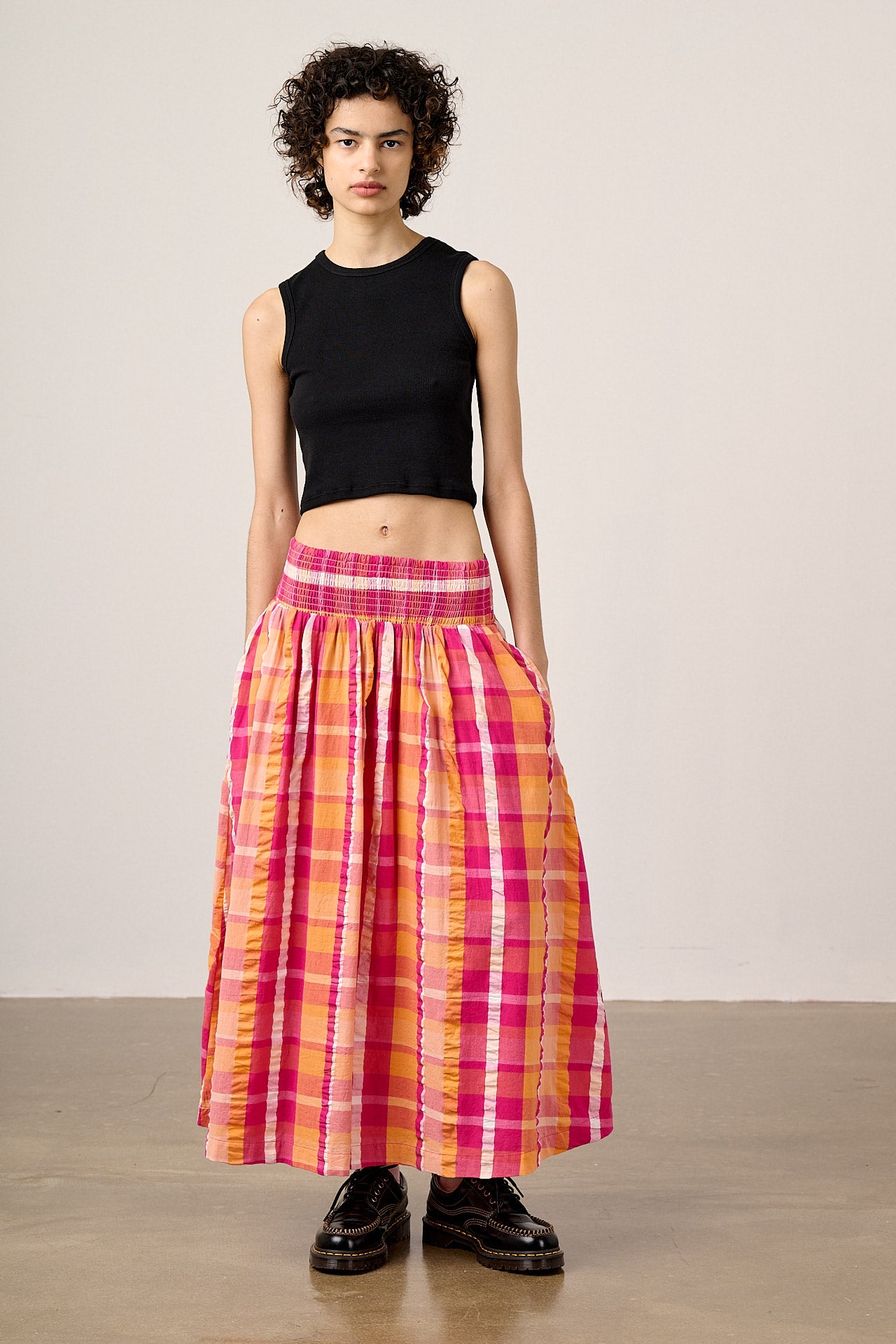 Sofiya - Midi Skirt in Madras Check – Lucy & Yak