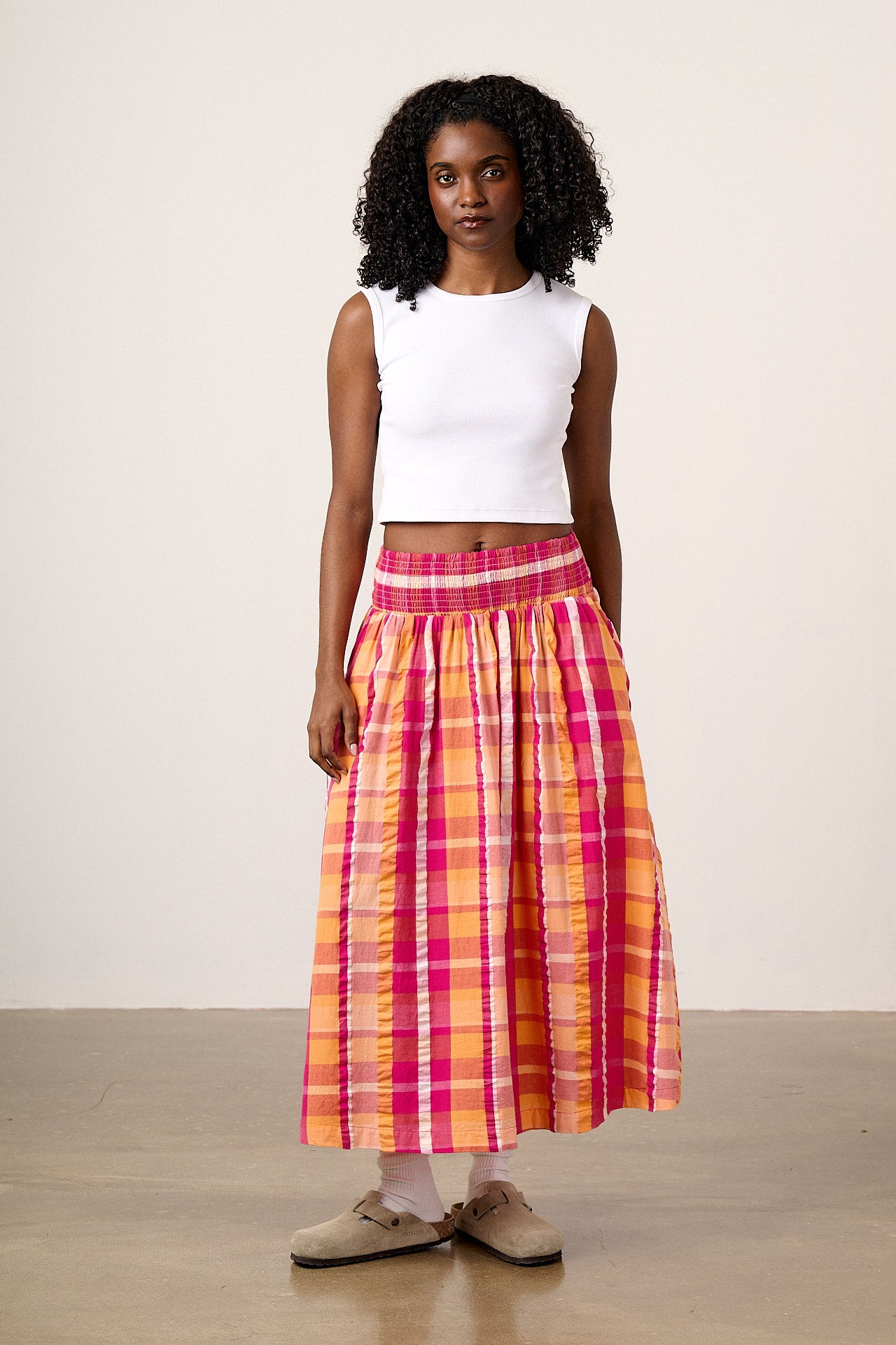 Sofiya - Midi Skirt in Madras Check – Lucy & Yak