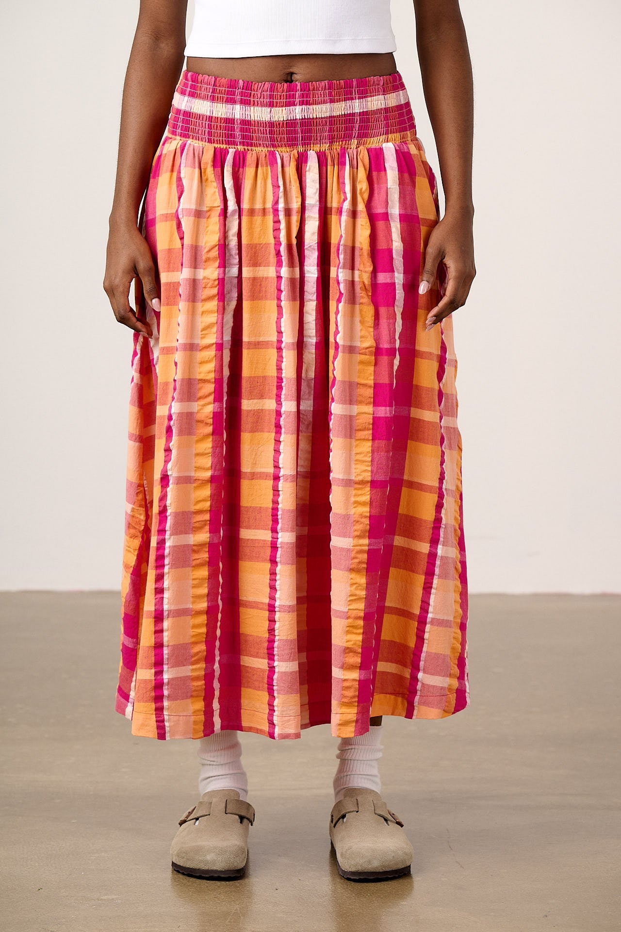 Sofiya - Midi Skirt in Madras Check – Lucy & Yak
