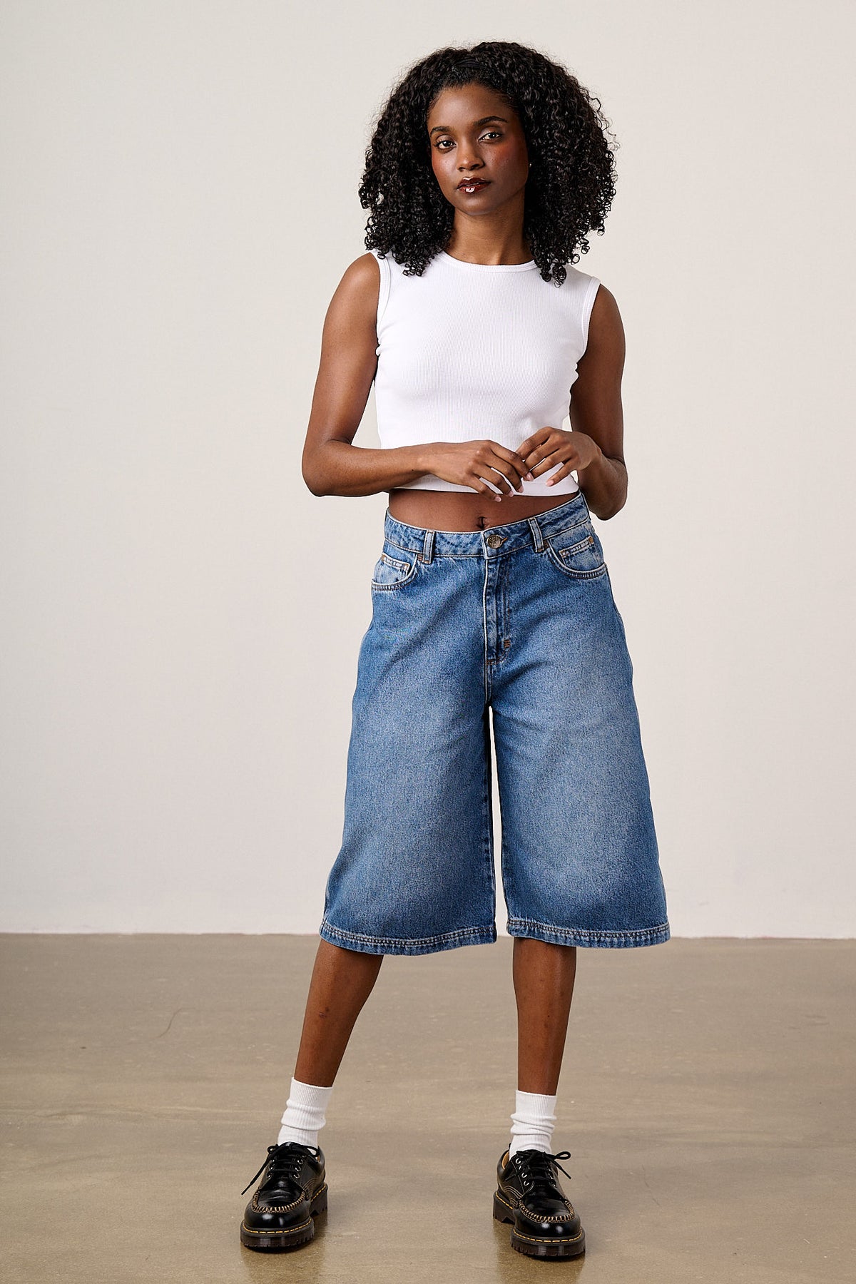 Sol Denim Long Shorts Vintage Wash