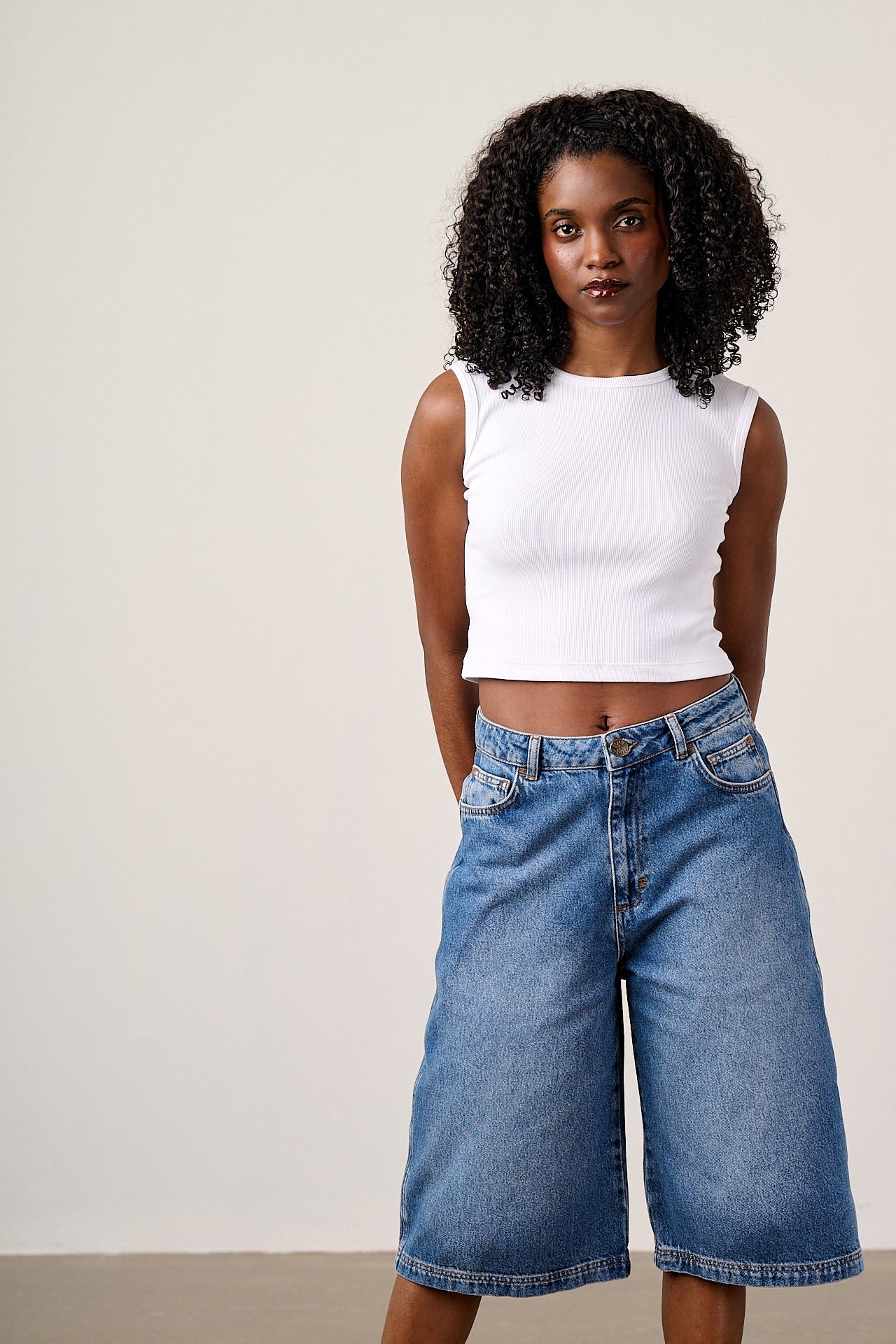 Sol - Denim Long Shorts in Vintage Wash – Lucy & Yak