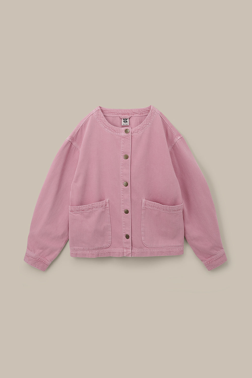Amarante - Collarless Denim Collarless Jacket in Pink Wash
