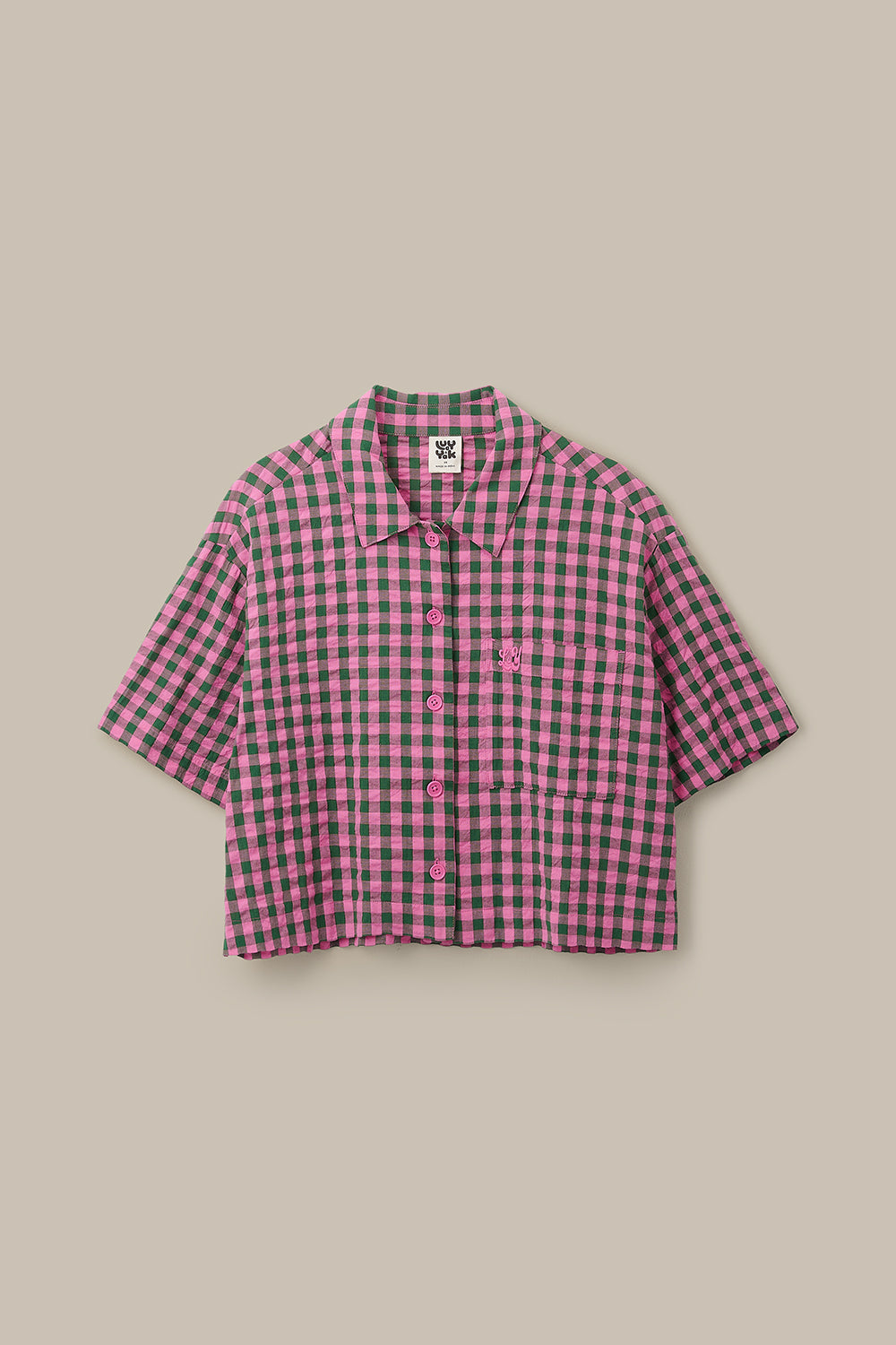 Archer - Cotton Shirt in Pink & Green Gingham